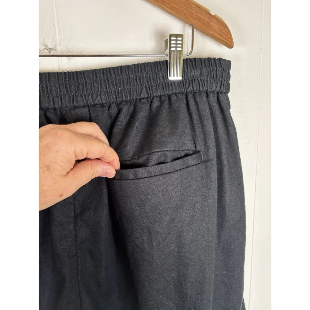 Banana Republic Pants Large Linen Blend Cropped Wide Leg Black Pull On